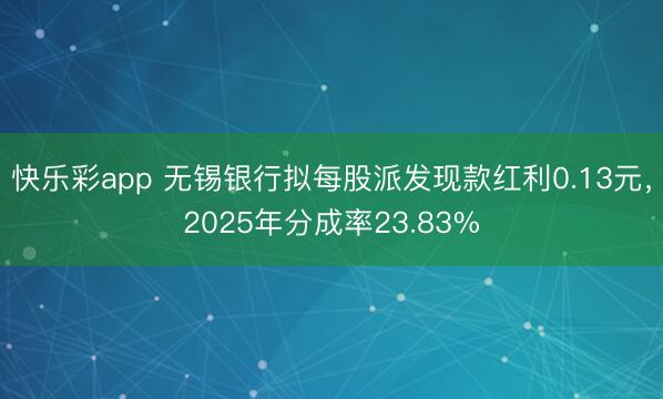 快乐彩app 无锡银行拟每股派发现款红利0.13元，2025年分成率23.83%